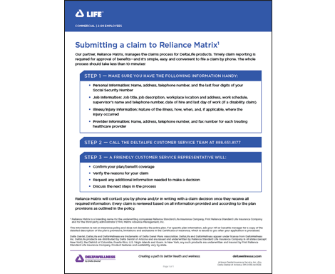 DeltaLife Submitting a Claim Informational Flyer for Members