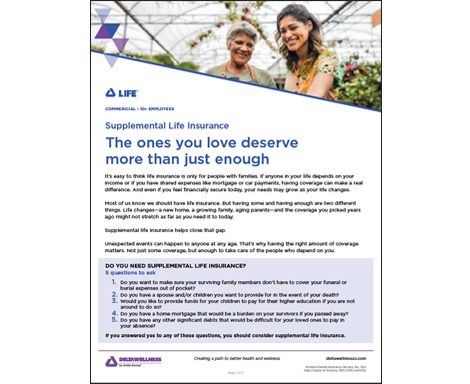 DeltaLife Supplemental Life Insurance Informational Flyer for Members